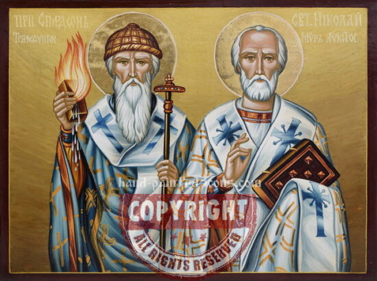 Saint Spyridon and Saint Nicholas- hand-painted icon